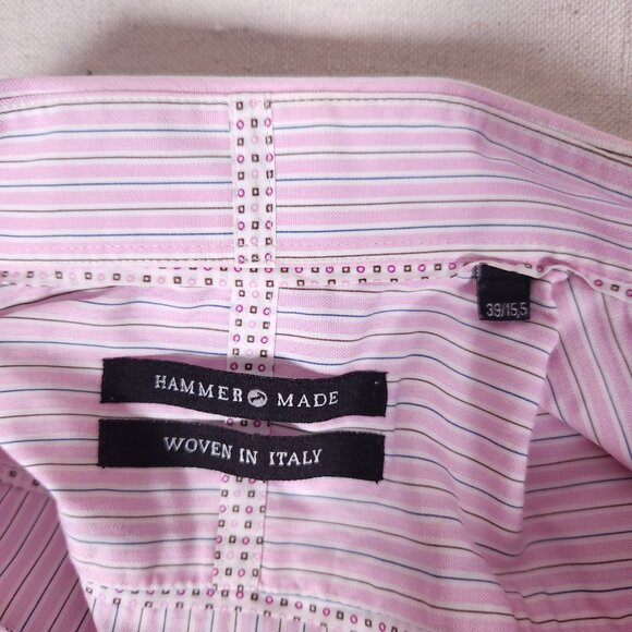 Hammer Made Button Shirt Mens Label 39/15.5 Long Sleeve Striped Pink Business - Picture 3 of 14